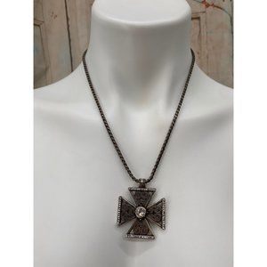 Brighton Maltese Cross   15.5" Chain (adustable to 20" Silver and Clear Stone